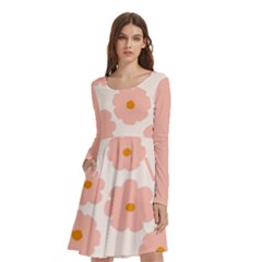Cute Pink Flowers  Long Sleeve Knee Length Skater Dress With Pockets by flowerland