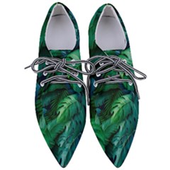 Tropical Green Leaves Background Pointed Oxford Shoes by Amaryn4rt