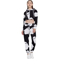Ghost Halloween Pattern Cropped Zip Up Lounge Set