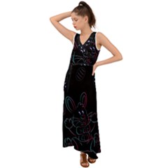 Easter-bunny-hare-rabbit-animal V-neck Chiffon Maxi Dress