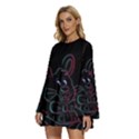 Easter-bunny-hare-rabbit-animal Round Neck Long Sleeve Bohemian Style Chiffon Mini Dress View2