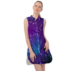 Realistic-night-sky-poster-with-constellations Sleeveless Shirt Dress by Amaryn4rt
