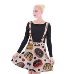 Seamless-pattern-with-sweet-cakes-berries Suspender Skater Skirt