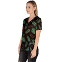 Abstract-seamless-pattern-with-tropical-leaves Women s V-Neck Scrub Top View2