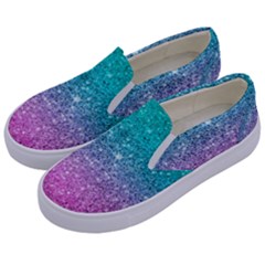 Pink And Turquoise Glitter Kids  Canvas Slip Ons