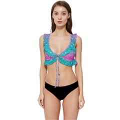 Pink And Turquoise Glitter Low Cut Ruffle Edge Bikini Top