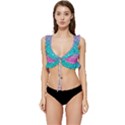 Pink And Turquoise Glitter Low Cut Ruffle Edge Bikini Top View1