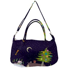 House Tree Man Moon Night Stars Removable Strap Handbag