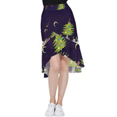House Tree Man Moon Night Stars Frill Hi Low Chiffon Skirt