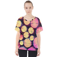 Wood Firewood Wooden V-neck Dolman Drape Top