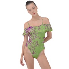 Dandelion Flower Background Nature Flora Drawing Frill Detail One Piece Swimsuit