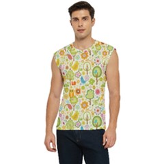 Nature Doodle Art Trees Birds Owl Children Pattern Multi Colored Men s Raglan Cap Sleeve T-shirt