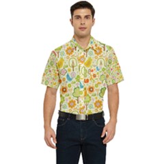 Nature Doodle Art Trees Birds Owl Children Pattern Multi Colored Men s Short Sleeve Pocket Shirt 