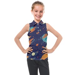 Space Galaxy Planet Universe Stars Night Fantasy Kids  Sleeveless Polo T-shirt