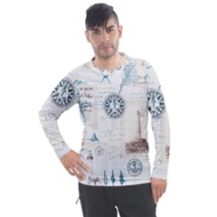 Nautical Lighthouse Vintage Postcard French Writing Men s Pique Long Sleeve T-shirt