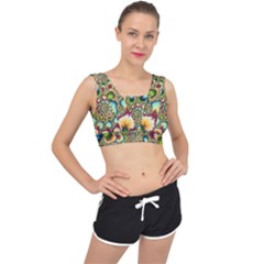 Colorful Psychedelic Fractal Trippy V-back Sports Bra