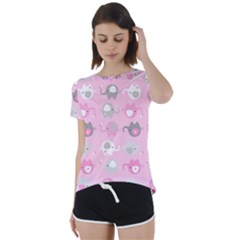 Animals Elephant Pink Cute Short Sleeve Open Back T-shirt