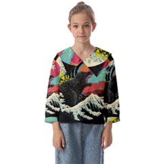 Retro Wave Kaiju Godzilla Japanese Pop Art Style Kids  Sailor Shirt