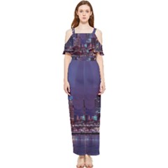 Frankfurt City Skyline Skyscraper Draped Sleeveless Chiffon Jumpsuit