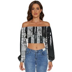 Whitney Museum Of American Art Long Sleeve Crinkled Weave Crop Top