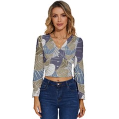 Ackground Leaves Desktop Long Sleeve V-neck Top
