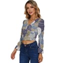 Ackground Leaves Desktop Long Sleeve V-Neck Top View2