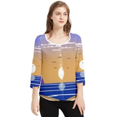 Vector Graphic Clipart Mountains Chiffon Quarter Sleeve Blouse
