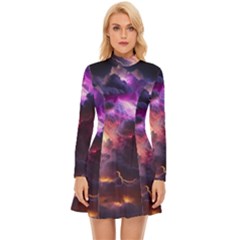Cloud Heaven Storm Chaos Purple Long Sleeve Velour Longline Dress