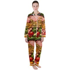 Fruit Snack Diet Bio Food Healthy Women s Long Sleeve Satin Pajamas Set	