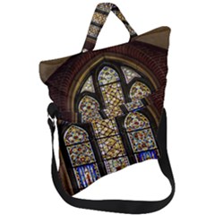 Stained Glass Window Old Antique Fold Over Handle Tote Bag