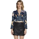 Space Theme Art Pattern Design Wallpaper Long Sleeve Tie Back Satin Wrap Top View1