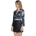 Space Theme Art Pattern Design Wallpaper Long Sleeve Tie Back Satin Wrap Top View2