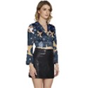 Space Theme Art Pattern Design Wallpaper Long Sleeve Tie Back Satin Wrap Top View3