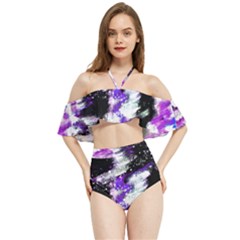 Abstract Canvas Acrylic Digital Design Halter Flowy Bikini Set 