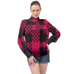 Cube Square Block Shape Creative High Neck Long Sleeve Chiffon Top