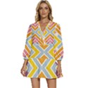 Line Pattern Cross Print Repeat V-Neck Placket Mini Dress View1
