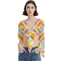Line Pattern Cross Print Repeat Trumpet Sleeve Cropped Top View1