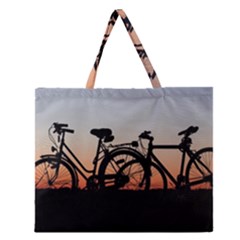 Bicycles Wheel Sunset Love Romance Zipper Large Tote Bag by Amaryn4rt