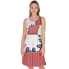 Dinosaur Dragon Drawing Cute Knee Length Skater Dress With Pockets