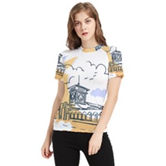 Poster Map Flag Lotus Boat Women s Short Sleeve Rash Guard