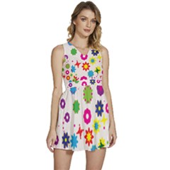 Floral Colorful Background Sleeveless High Waist Mini Dress by Grandong