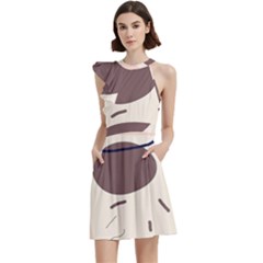 Red Brochure Flyer Poster Music Cocktail Party Halter Sleeveless Dress With Pockets