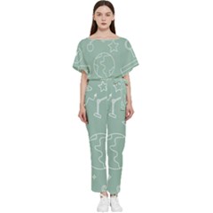 Board Chalk School Earth Book Batwing Lightweight Chiffon Jumpsuit