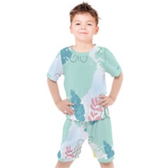 Plants Leaves Border Frame Kids  T-shirt And Shorts Set