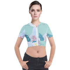 Plants Leaves Border Frame Short Sleeve Cropped Jacket