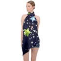 Abstract Eart Cover Blue Gift Halter Asymmetric Satin Top View1