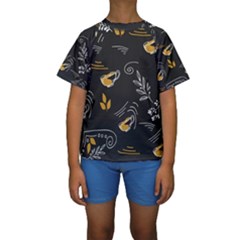Leaves Coffee Digital Paper Cup Kids  Short Sleeve Swimwear