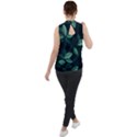 Leaves Foliage Plants Pattern Mock Neck Chiffon Sleeveless Top View2