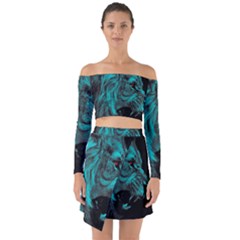 Angry Male Lion Predator Carnivore Off Shoulder Top With Skirt Set