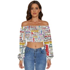 Writing Author Motivation Words Long Sleeve Crinkled Weave Crop Top